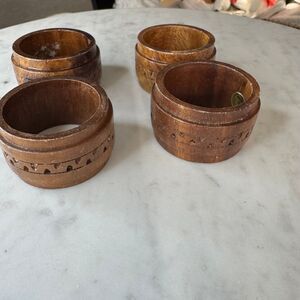 Vintage Wooden Napkin‎ Rings Set of 4 Carved Boho Farmhouse Kitchen Table Decor